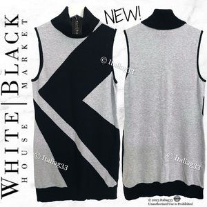 White House Black Market WHBM Sweater Tunic Top Turtleneck XS Black & Gray NEW!!